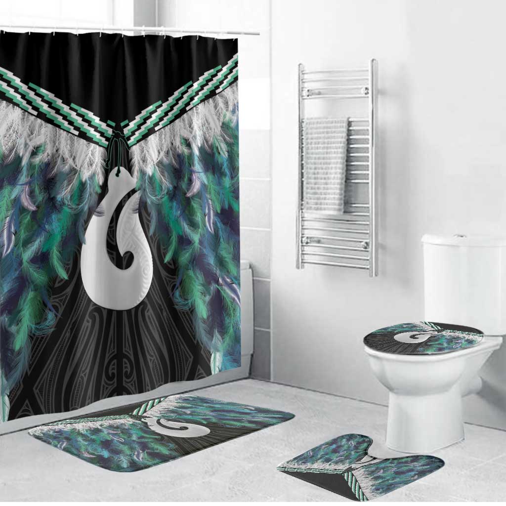 Aotearoa Korowai Motif Bathroom Set Hei Matau Poutama Maori Pattern LT14 Bathroom Set (4 pcs) Turquoise - Polynesian Pride