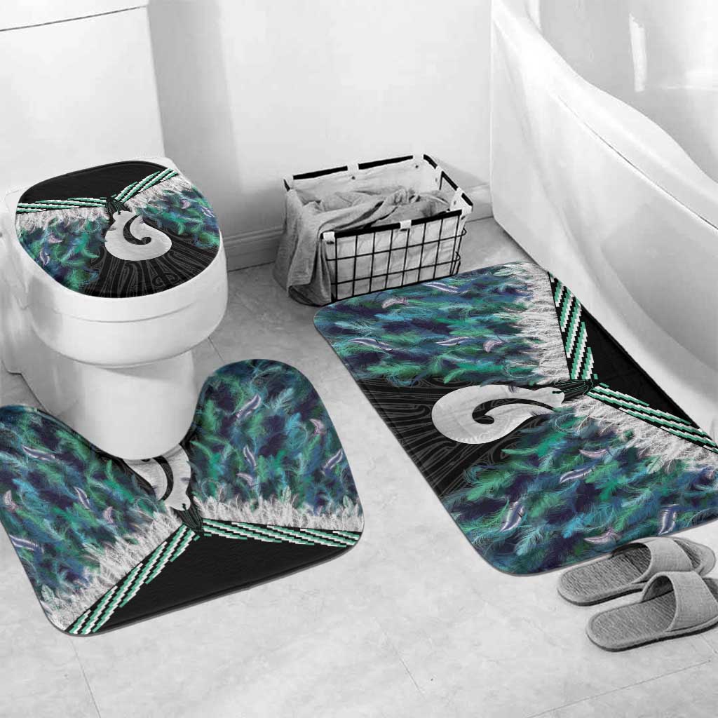 Aotearoa Korowai Motif Bathroom Set Hei Matau Poutama Maori Pattern LT14 Mat Set Only (3 pcs) One Size Turquoise - Polynesian Pride