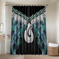 Aotearoa Korowai Motif Bathroom Set Hei Matau Poutama Maori Pattern LT14 Shower Curtain Only Turquoise - Polynesian Pride