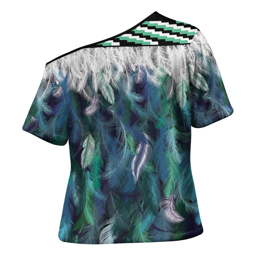 Aotearoa Korowai Motif Cross Shoulder Shirt Hei Matau Poutama Maori Pattern - Polynesian Pride