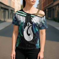 Aotearoa Korowai Motif Cross Shoulder Shirt Hei Matau Poutama Maori Pattern - Polynesian Pride