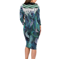 Aotearoa Korowai Motif Family Matching Long Sleeve Bodycon Dress and Hawaiian Shirt Hei Matau Poutama Maori Pattern LT14 - Polynesian Pride
