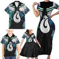 Aotearoa Korowai Motif Family Matching Short Sleeve Bodycon Dress and Hawaiian Shirt Hei Matau Poutama Maori Pattern LT14 - Polynesian Pride