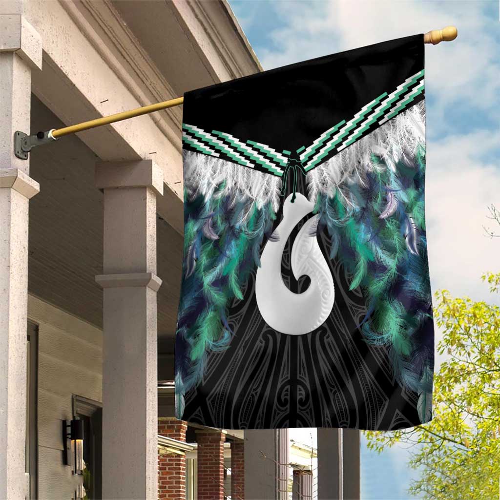 Aotearoa Korowai Motif Garden Flag Hei Matau Poutama Maori Pattern LT14 House Flag Turquoise - Polynesian Pride