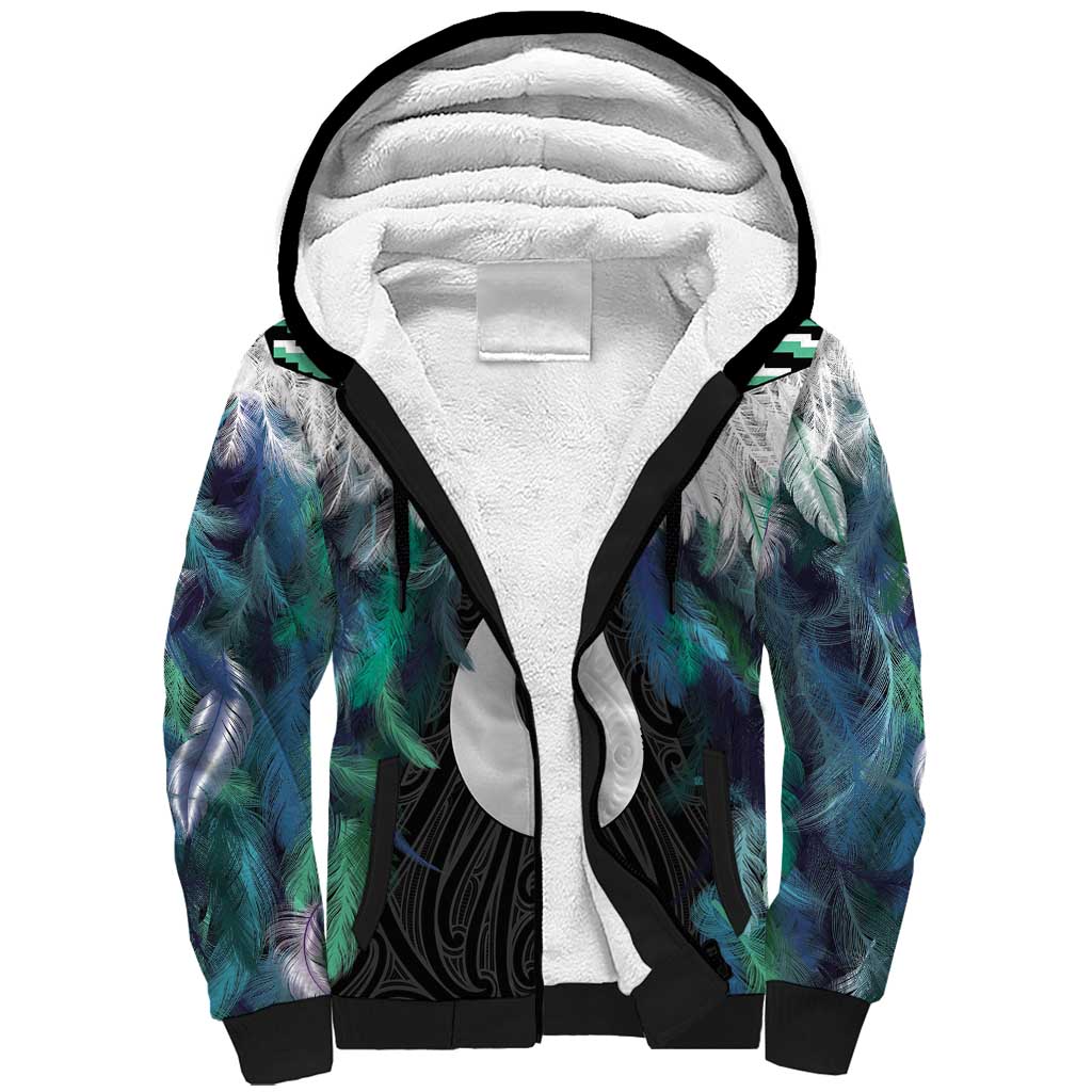 Aotearoa Korowai Motif Sherpa Hoodie Hei Matau Poutama Maori Pattern