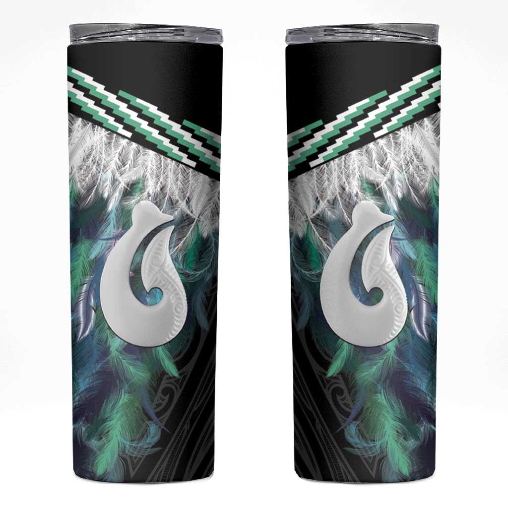 Aotearoa Korowai Motif Skinny Tumbler Hei Matau Poutama Maori Pattern LT14 Turquoise - Polynesian Pride