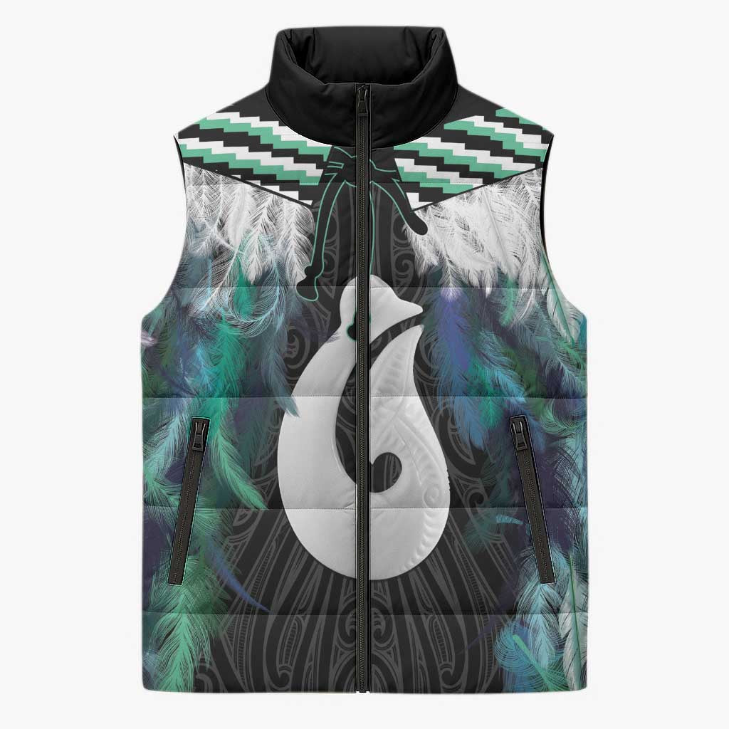 Aotearoa Korowai Motif Sleeveless Puffer Jacket Hei Matau Poutama Maori Pattern - Polynesian Pride