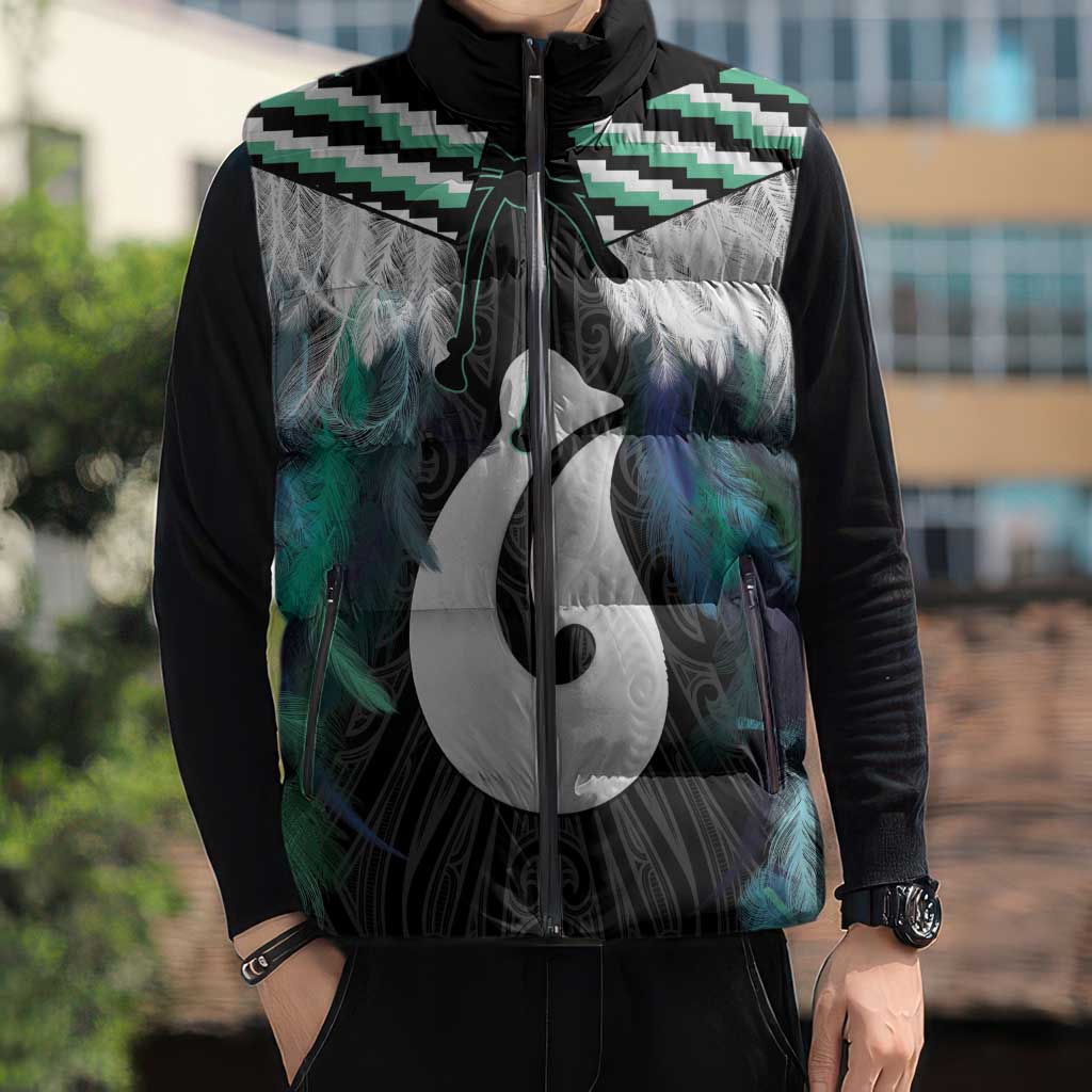 Aotearoa Korowai Motif Sleeveless Puffer Jacket Hei Matau Poutama Maori Pattern - Polynesian Pride