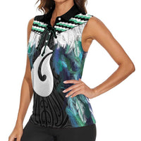 Aotearoa Korowai Motif Women Sleeveless Polo Shirt Hei Matau Poutama Maori Pattern