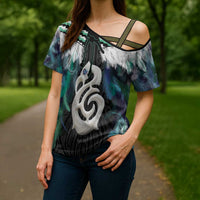 Aotearoa Korowai Motif Cross Shoulder Shirt Hei Manaia Poutama Maori Pattern - Polynesian Pride