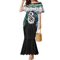 Aotearoa Korowai Motif Family Matching Mermaid Dress and Hawaiian Shirt Hei Manaia Poutama Maori Pattern LT14 Mom's Dress Turquoise - Polynesian Pride