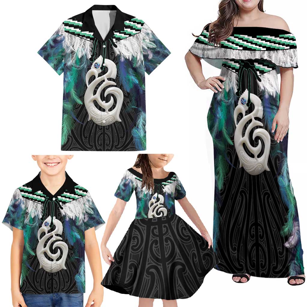 Aotearoa Korowai Motif Family Matching Off Shoulder Maxi Dress and Hawaiian Shirt Hei Manaia Poutama Maori Pattern LT14 - Polynesian Pride