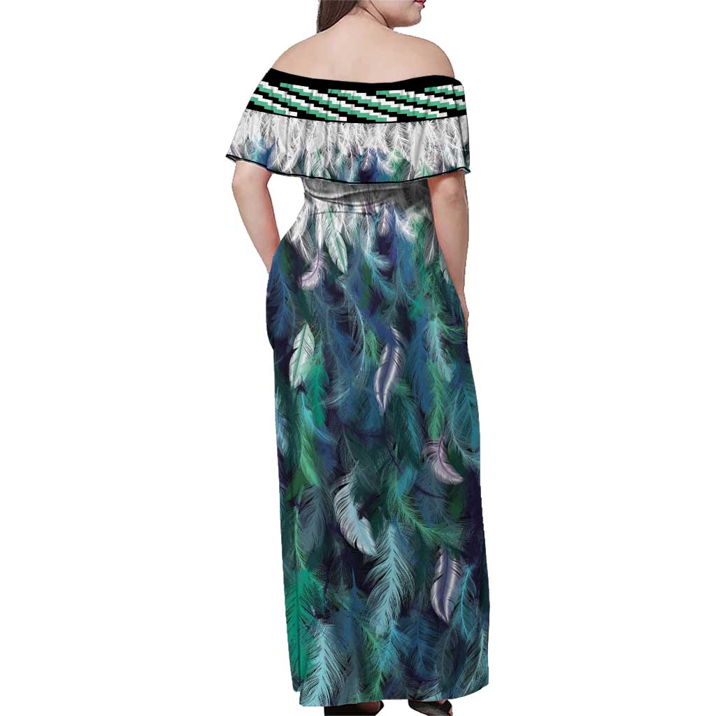 Aotearoa Korowai Motif Family Matching Off Shoulder Maxi Dress and Hawaiian Shirt Hei Manaia Poutama Maori Pattern LT14 - Polynesian Pride