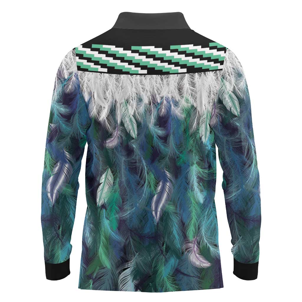 Aotearoa Korowai Motif Long Sleeve Polo Shirt Hei Manaia Poutama Maori Pattern