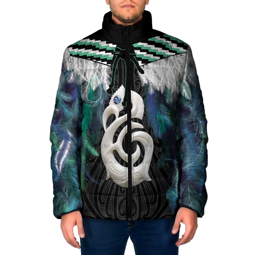 Aotearoa Korowai Motif Padded Jacket Hei Manaia Poutama Maori Pattern - Polynesian Pride