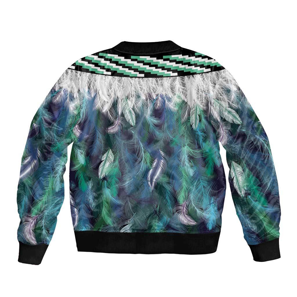 Aotearoa Korowai Motif Sleeve Zip Bomber Jacket Hei Manaia Poutama Maori Pattern