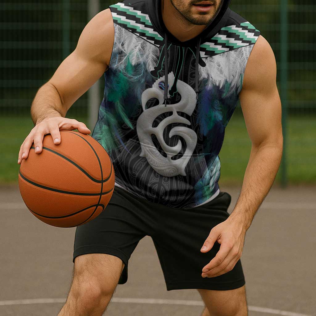 Aotearoa Korowai Motif Sleeveless Hoodie Hei Manaia Poutama Maori Pattern - Polynesian Pride