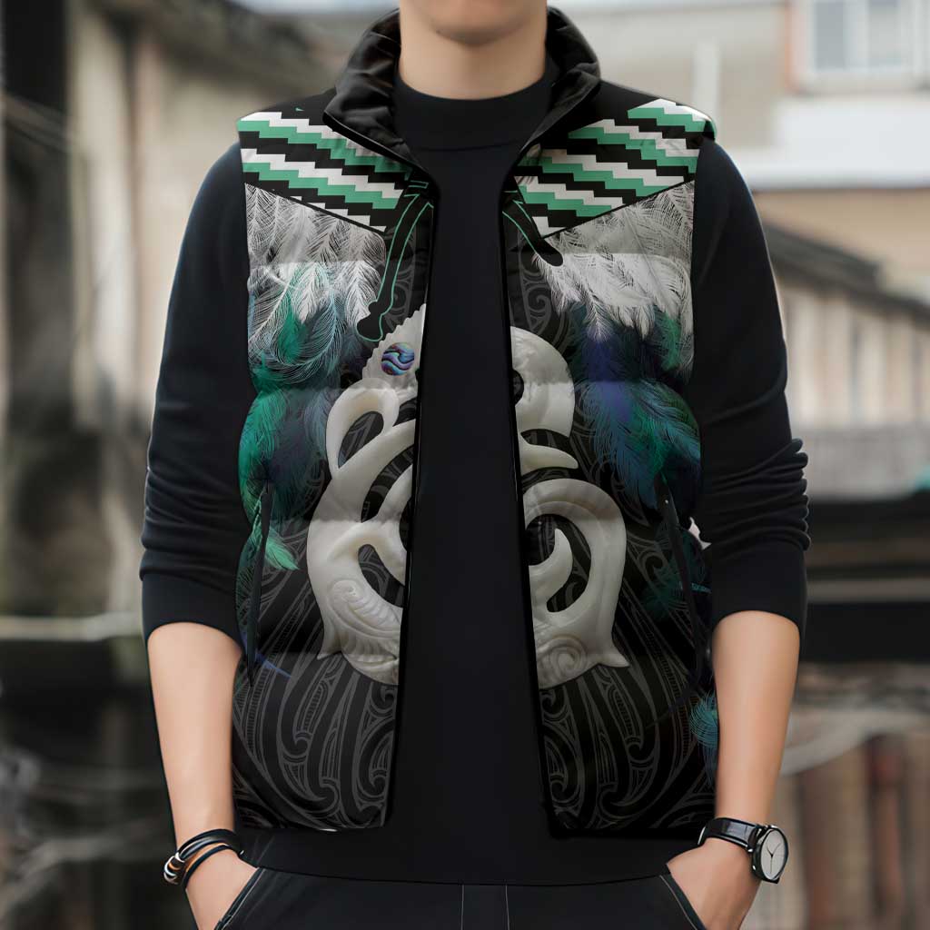Aotearoa Korowai Motif Sleeveless Puffer Jacket Hei Manaia Poutama Maori Pattern - Polynesian Pride
