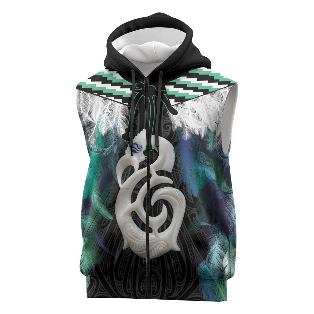 Aotearoa Korowai Motif Sleeveless Zip Hoodie Hei Manaia Poutama Maori Pattern LT14