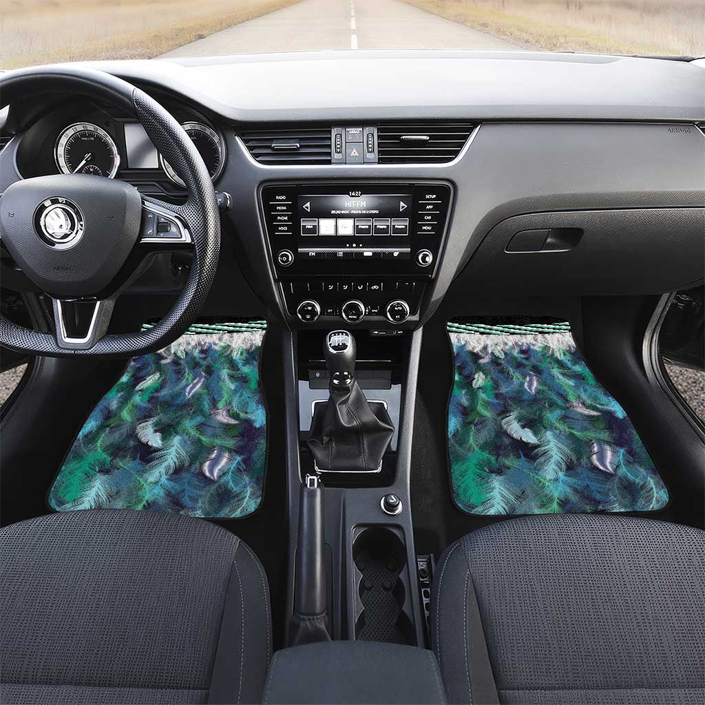 Aotearoa Korowai Motif Car Mats Maori Wheku Poutama LT14 Set 2pcs - Front Turquoise - Polynesian Pride
