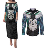 Aotearoa Korowai Motif Couples Matching Puletasi and Long Sleeve Button Shirt Maori Wheku Poutama