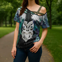 Aotearoa Korowai Motif Cross Shoulder Shirt Maori Wheku Poutama - Polynesian Pride