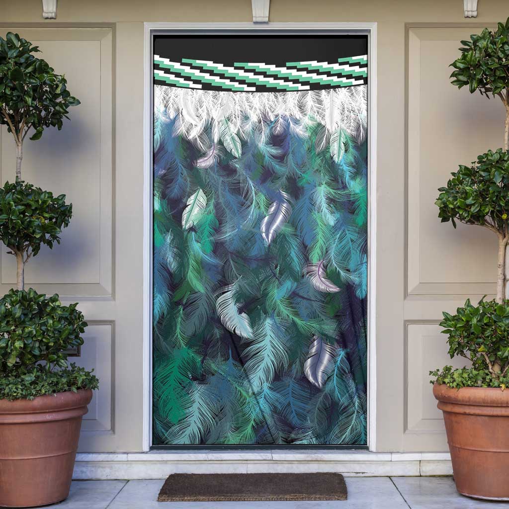 Aotearoa Korowai Motif Door Cover Maori Wheku Poutama LT14 Turquoise - Polynesian Pride