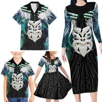 Aotearoa Korowai Motif Family Matching Long Sleeve Bodycon Dress and Hawaiian Shirt Maori Wheku Poutama LT14 - Polynesian Pride