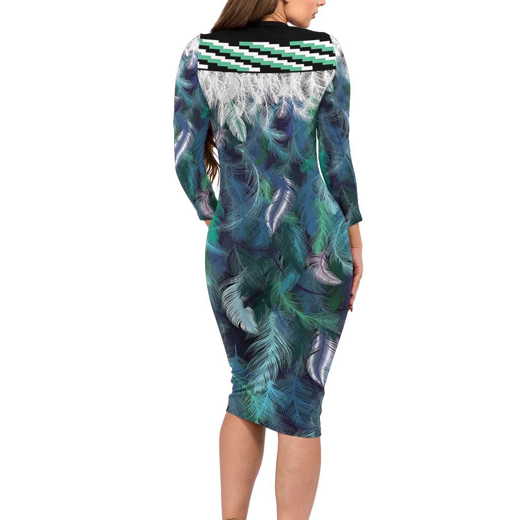 Aotearoa Korowai Motif Family Matching Long Sleeve Bodycon Dress and Hawaiian Shirt Maori Wheku Poutama LT14 - Polynesian Pride