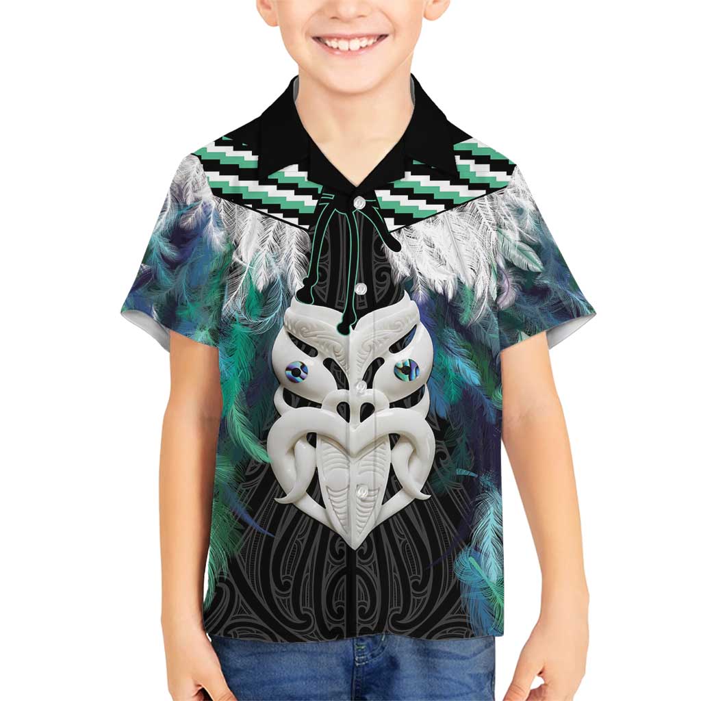 Aotearoa Korowai Motif Family Matching Puletasi and Hawaiian Shirt Maori Wheku Poutama LT14 Son's Shirt Turquoise - Polynesian Pride
