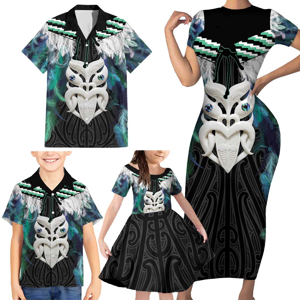 Aotearoa Korowai Motif Family Matching Short Sleeve Bodycon Dress and Hawaiian Shirt Maori Wheku Poutama LT14 - Polynesian Pride