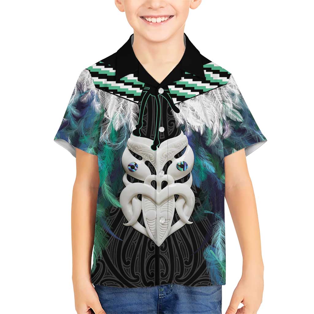 Aotearoa Korowai Motif Family Matching Short Sleeve Bodycon Dress and Hawaiian Shirt Maori Wheku Poutama LT14 Son's Shirt Turquoise - Polynesian Pride