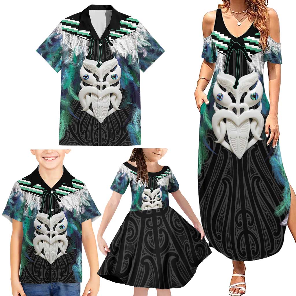 Aotearoa Korowai Motif Family Matching Summer Maxi Dress and Hawaiian Shirt Maori Wheku Poutama LT14 - Polynesian Pride