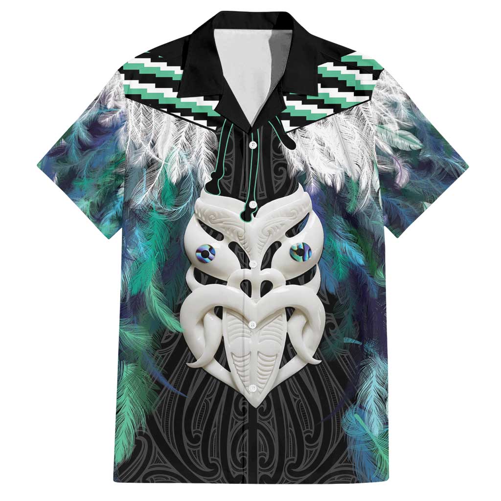 Aotearoa Korowai Motif Family Matching Tank Maxi Dress and Hawaiian Shirt Maori Wheku Poutama LT14 Dad's Shirt - Short Sleeve Turquoise - Polynesian Pride