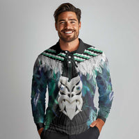 Aotearoa Korowai Motif Long Sleeve Polo Shirt Maori Wheku Poutama