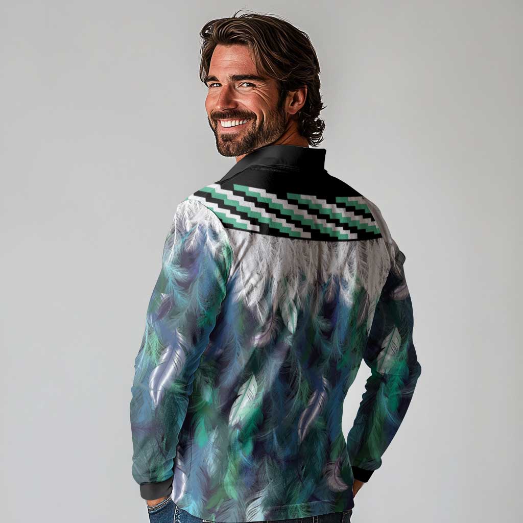 Aotearoa Korowai Motif Long Sleeve Polo Shirt Maori Wheku Poutama