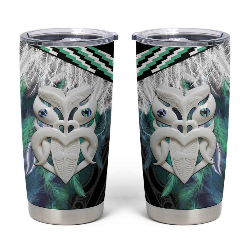Aotearoa Korowai Motif Tumbler Cup Maori Wheku Poutama LT14 Turquoise - Polynesian Pride