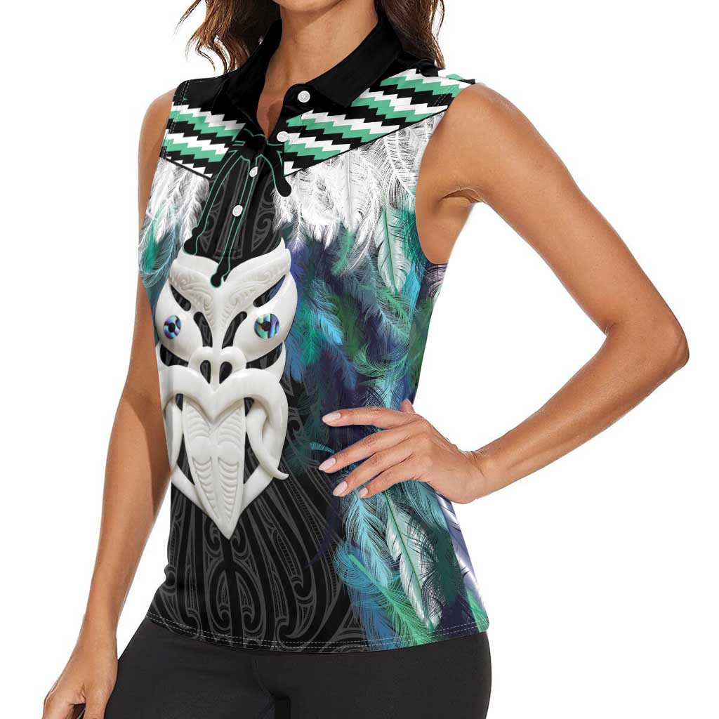 Aotearoa Korowai Motif Women Sleeveless Polo Shirt Maori Wheku Poutama