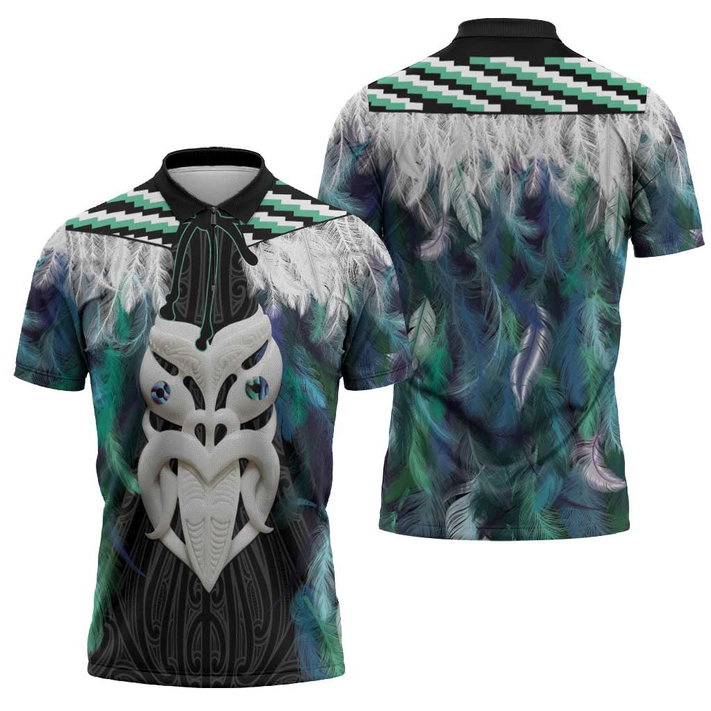 Aotearoa Korowai Motif Zipper Polo Shirt Maori Wheku Poutama - Polynesian Pride
