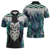 Aotearoa Korowai Motif Zipper Polo Shirt Maori Wheku Poutama - Polynesian Pride