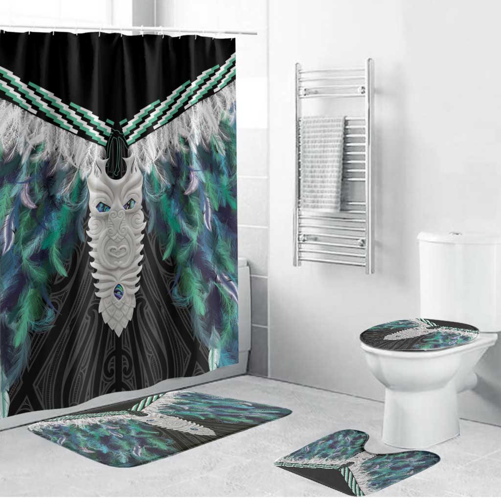 Aotearoa Korowai Motif Bathroom Set Maori Tane Poutama LT14 Bathroom Set (4 pcs) Turquoise - Polynesian Pride