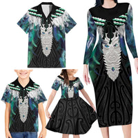 Aotearoa Korowai Motif Family Matching Long Sleeve Bodycon Dress and Hawaiian Shirt Maori Tane Poutama LT14 - Polynesian Pride