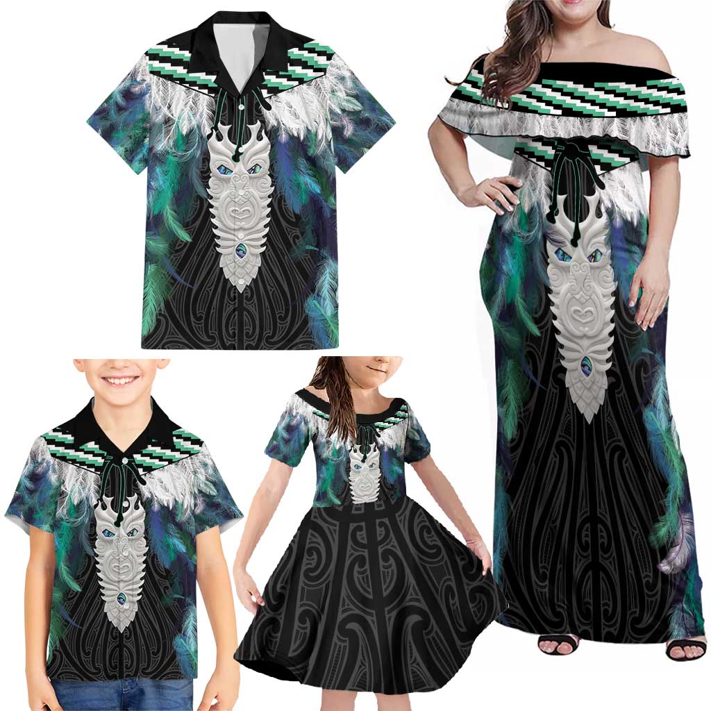 Aotearoa Korowai Motif Family Matching Off Shoulder Maxi Dress and Hawaiian Shirt Maori Tane Poutama LT14 - Polynesian Pride