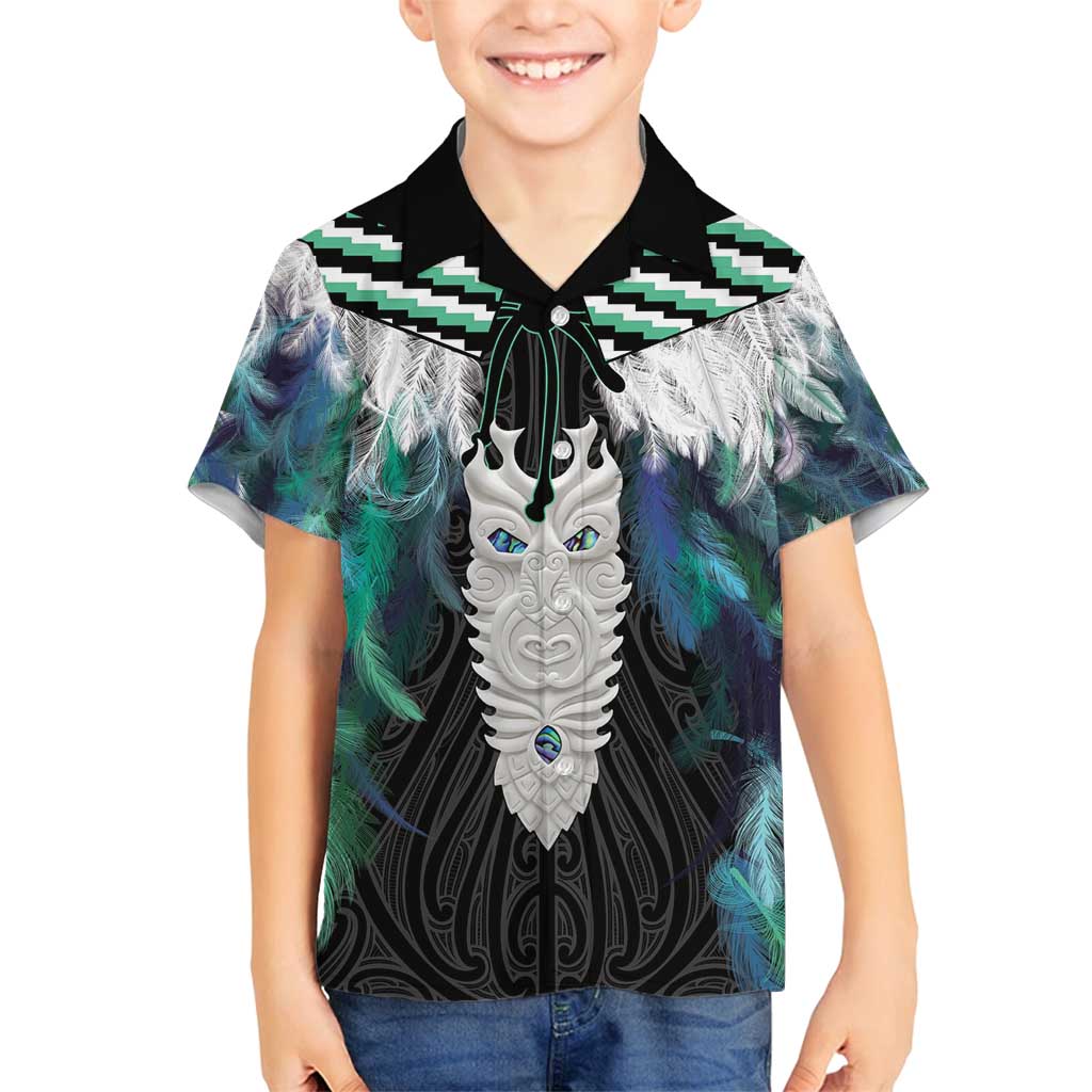 Aotearoa Korowai Motif Family Matching Off Shoulder Maxi Dress and Hawaiian Shirt Maori Tane Poutama LT14 Son's Shirt Turquoise - Polynesian Pride