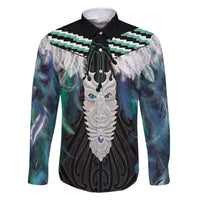 Aotearoa Korowai Motif Family Matching Off Shoulder Short Dress and Hawaiian Shirt Maori Tane Poutama LT14 Dad's Shirt - Long Sleeve Turquoise - Polynesian Pride