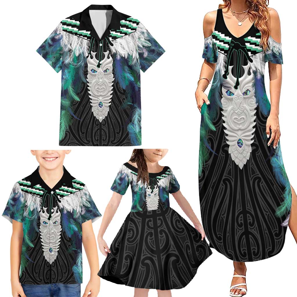 Aotearoa Korowai Motif Family Matching Summer Maxi Dress and Hawaiian Shirt Maori Tane Poutama LT14 - Polynesian Pride