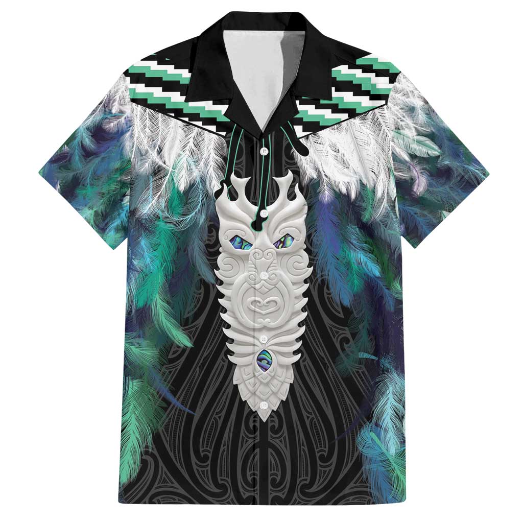 Aotearoa Korowai Motif Family Matching Summer Maxi Dress and Hawaiian Shirt Maori Tane Poutama LT14 Dad's Shirt - Short Sleeve Turquoise - Polynesian Pride