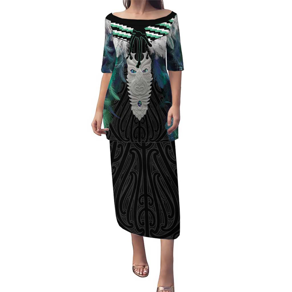 Aotearoa Korowai Motif Puletasi Maori Tane Poutama LT14 Long Dress Turquoise - Polynesian Pride