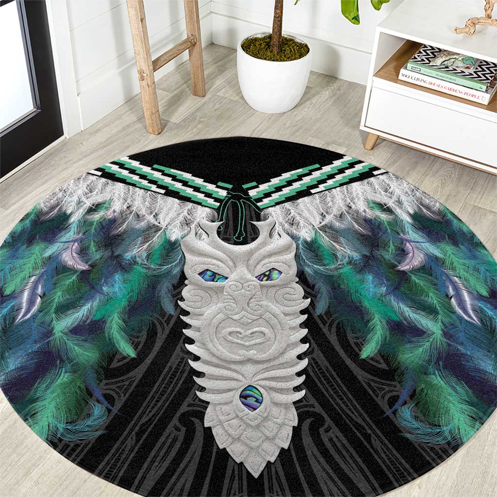 Aotearoa Korowai Motif Round Carpet Maori Tane Poutama LT14 Turquoise - Polynesian Pride