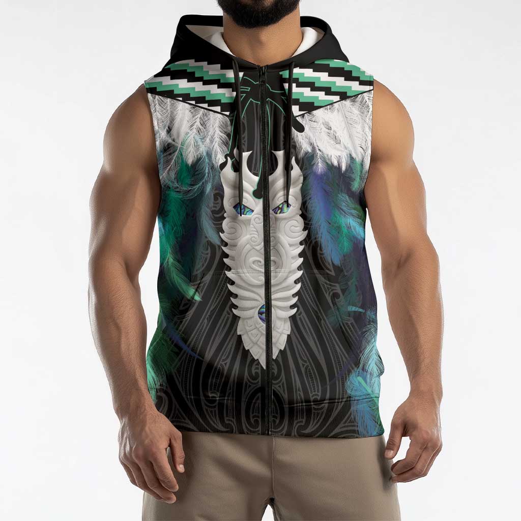 Aotearoa Korowai Motif Sleeveless Zip Hoodie Maori Tane Poutama LT14